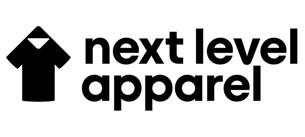 Logo of next level apparel with a black shirt icon on a white background
