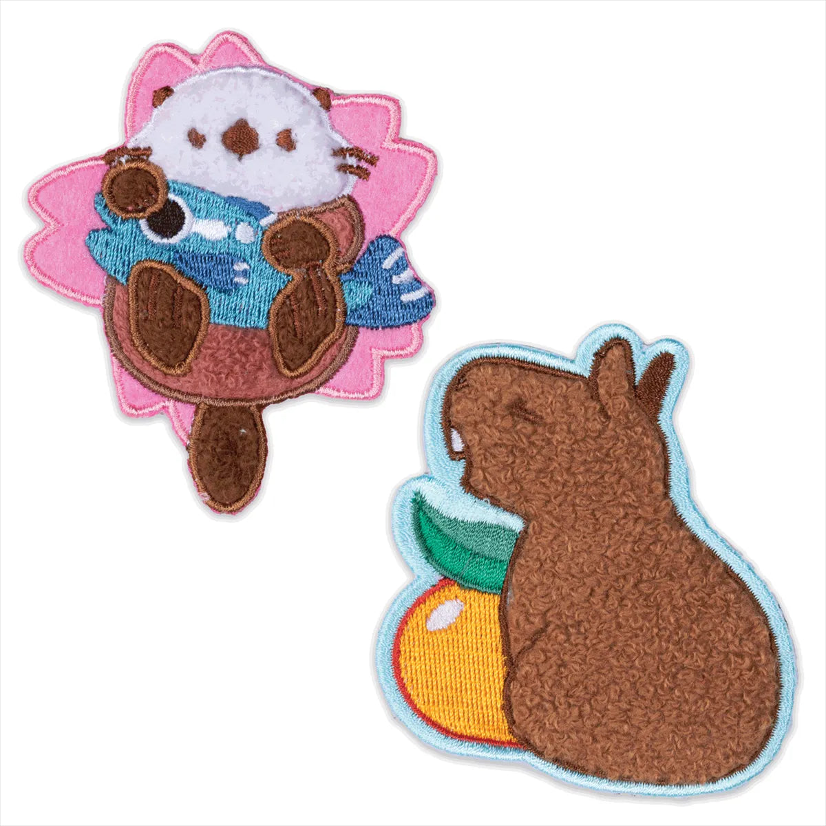 Two animal-themed patches on a white background