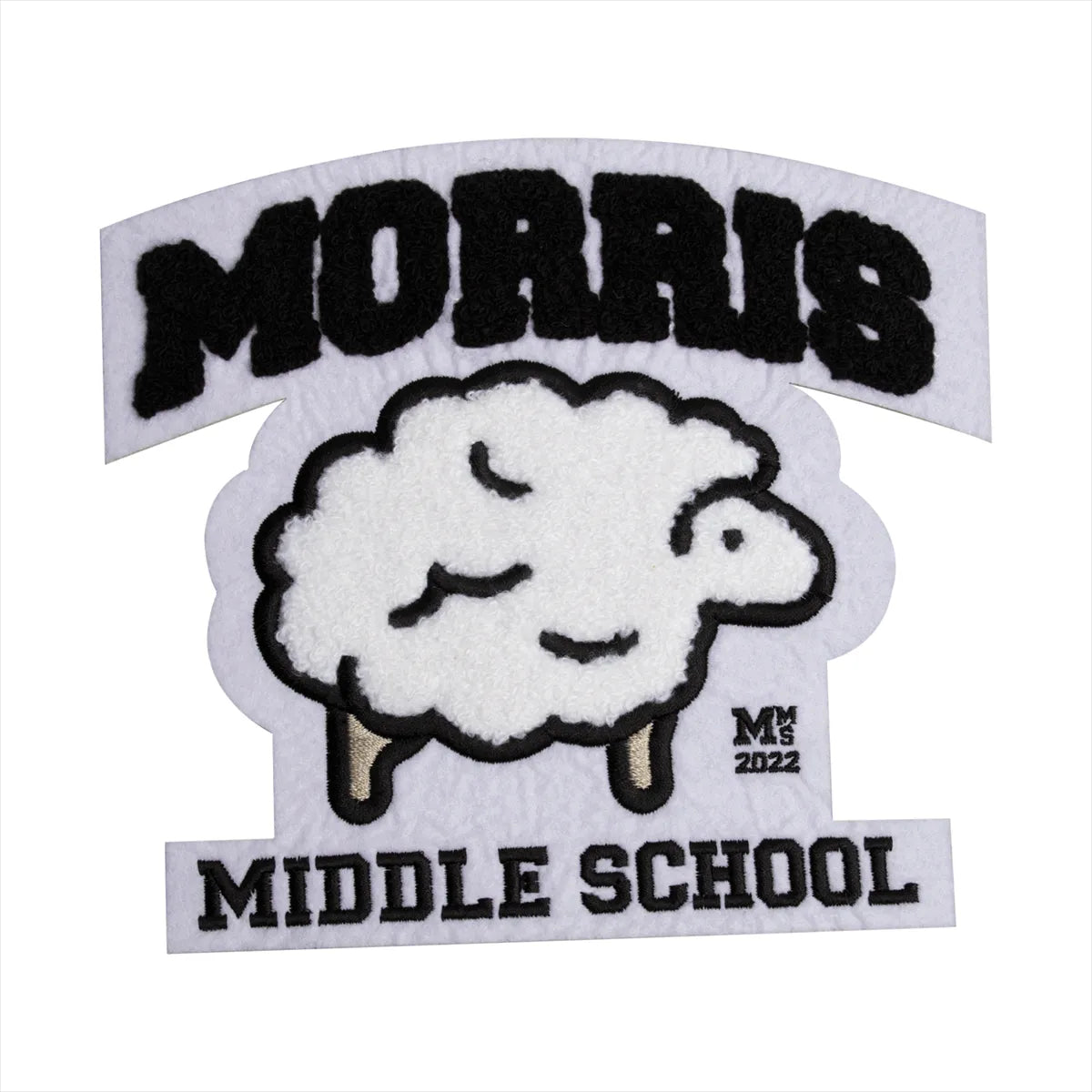 Patch with 'Morris Middle School' text and a sheep illustration on a white background
