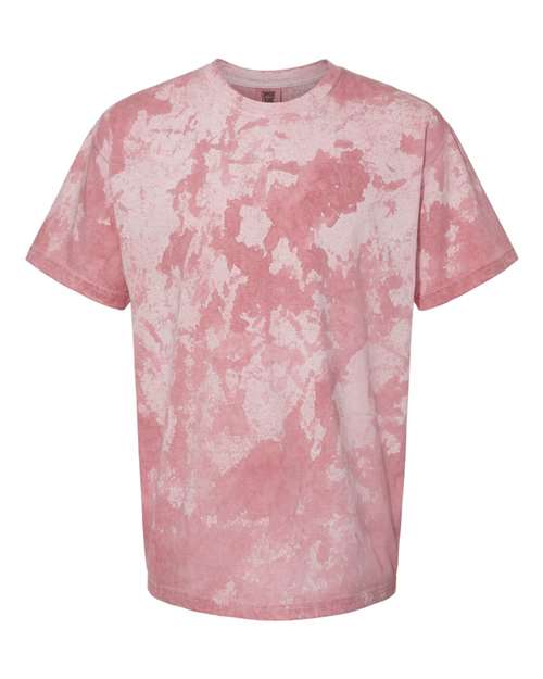 Pink and white colorblast patterned short-sleeve crew-neck t-shirt