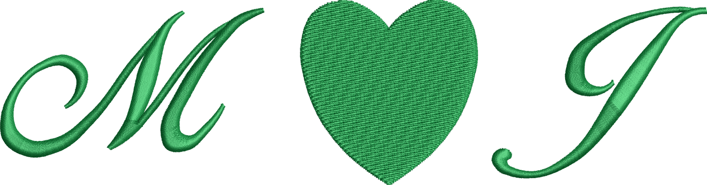 Green heart with 'M' and 'J' on a white background
