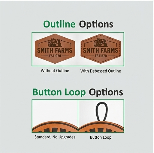 Comparison of 'Smith Farms' logo with and without an outline, and two button loop options.