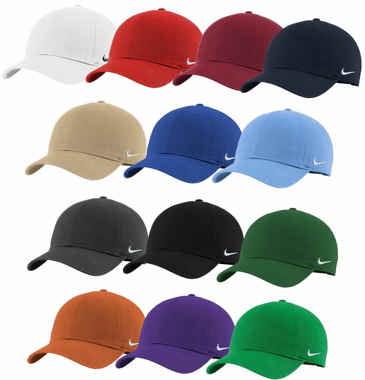 Nike Heritage86 cap with custom embroidered logo, cotton twill fabric, adjustable strap, and Swoosh side logo